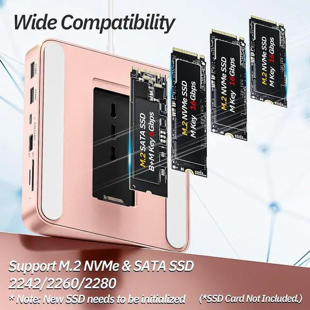 Alt view image 3 of 7 - USB C Hub for iMac 24 inch 2021/2023/2024, Minisopuru iMac Hub Support M.2 NVMe SSD, iMac Accessories for iMac M1/M3/M4, iMac Adapter with USB A/C 10Gbps, SD/TF, M.2 SSD (Not Included), Pink.