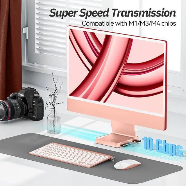 Alt view image 5 of 7 - USB C Hub for iMac 24 inch 2021/2023/2024, Minisopuru iMac Hub Support M.2 NVMe SSD, iMac Accessories for iMac M1/M3/M4, iMac Adapter with USB A/C 10Gbps, SD/TF, M.2 SSD (Not Included), Pink.
