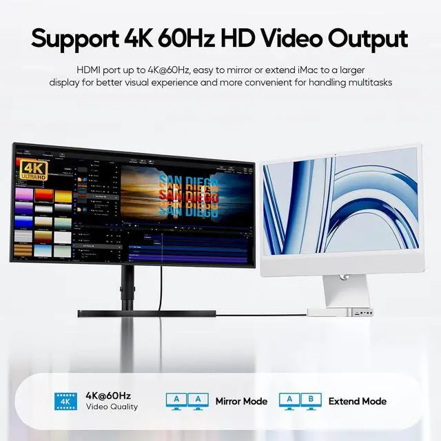 Alt view image 4 of 7 - Upgraded 11 in 1 USB C Hub for iMac 24 inch USB Hub 2021 2023 2024 Support M.2 SSD (NOT Included) iMac Hub M1 M3 M4 Accessories 4K HDMI 2.5G Ethernet 5 USB A/C Max 10Gbps SD/TF - Silver