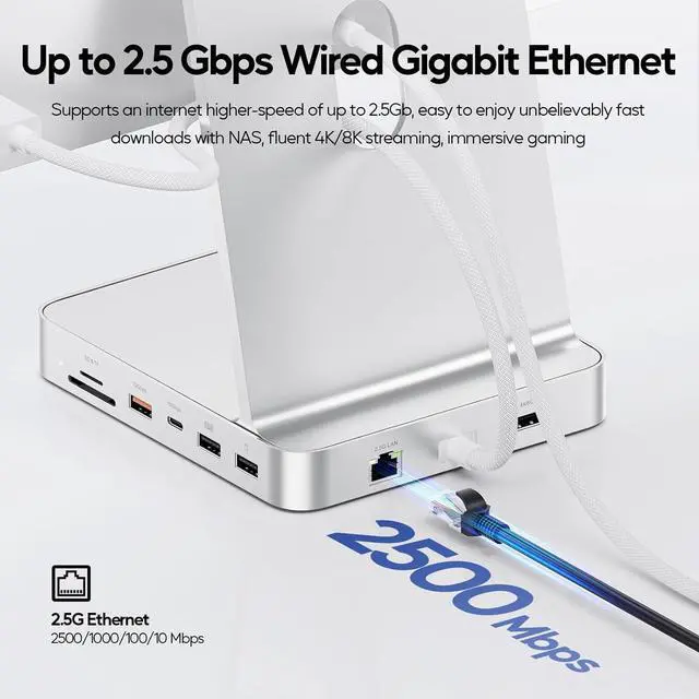 Alt view image 5 of 7 - Upgraded 11 in 1 USB C Hub for iMac 24 inch USB Hub 2021 2023 2024 Support M.2 SSD (NOT Included) iMac Hub M1 M3 M4 Accessories 4K HDMI 2.5G Ethernet 5 USB A/C Max 10Gbps SD/TF - Silver