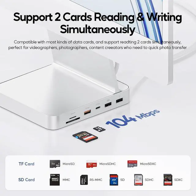 Alt view image 7 of 7 - Upgraded 11 in 1 USB C Hub for iMac 24 inch USB Hub 2021 2023 2024 Support M.2 SSD (NOT Included) iMac Hub M1 M3 M4 Accessories 4K HDMI 2.5G Ethernet 5 USB A/C Max 10Gbps SD/TF - Silver