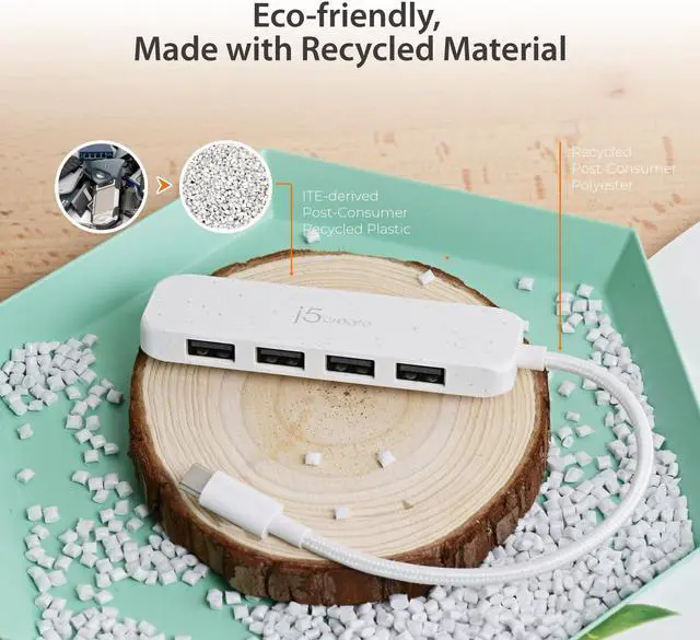 Alt view image 2 of 6 - j5create 4-in-1 USB-C to 4-Port Type-A Hub(Eco-Friendly), 4 USB-A with 10Gbps SuperSpeed, USB-C Dongle | Compatible with MacBook Pro, MacBook Air, iPad, Mac Mini and More Type C Devices(JCH341ER)