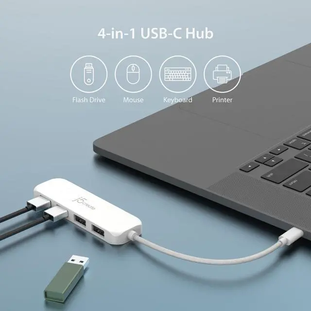 Alt view image 3 of 6 - j5create 4-in-1 USB-C to 4-Port Type-A Hub(Eco-Friendly), 4 USB-A with 10Gbps SuperSpeed, USB-C Dongle | Compatible with MacBook Pro, MacBook Air, iPad, Mac Mini and More Type C Devices(JCH341ER)