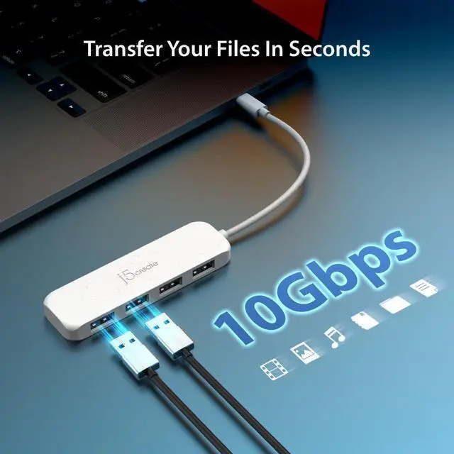 Alt view image 4 of 6 - j5create 4-in-1 USB-C to 4-Port Type-A Hub(Eco-Friendly), 4 USB-A with 10Gbps SuperSpeed, USB-C Dongle | Compatible with MacBook Pro, MacBook Air, iPad, Mac Mini and More Type C Devices(JCH341ER)