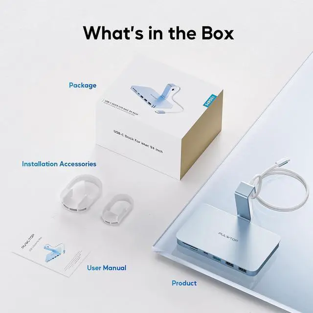 Alt view image 7 of 7 - iMac Accessories for iMac24 inch 2021/2023/2024, PULWTOP iMac Hub with M.2 NVMe SSD Enclosure, i-Mac USB C Hub USB A/C 10Gbps, SD/TF, i-Mac USB Adapter for iMac24 M1/M3/M4 or Studio Display 27 inch