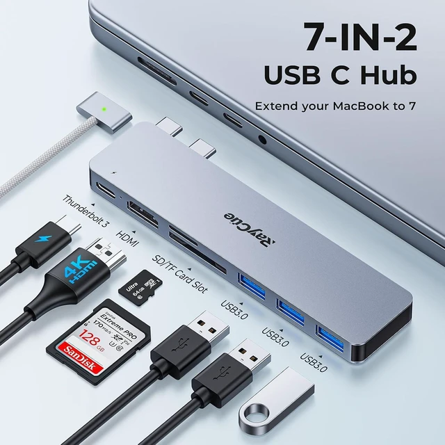 Alt view image 2 of 7 - USB C Adapter HDMI Hub for MacBook Pro/Air M1 M2 2023 2022 2021 131516 USB C to HDMI Mac Accessories Multiport Dongle with 4K HDMI Thunderbolt 3 3 USB A 3.0 Data Ports SD&TF Card Reader