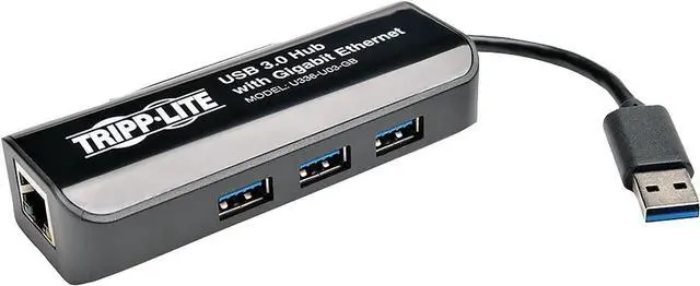 Main image of TRIPP LITE USB 3.0 SuperSpeed Gig Ethernet NIC Adapter 3-Port USB 3.0 Hub (U336-U03-GB)