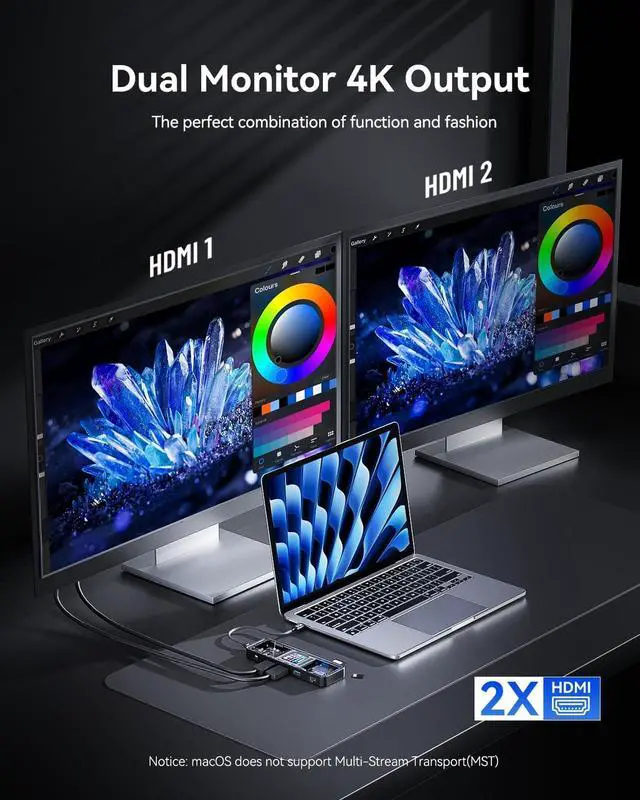 Alt view image 4 of 7 - Explorer Edition 10-in-1 USB C Hub, Dual 4K HDMing Station for 2 Monitor, Gigabit Ethernet,1 USB-C and 3 USB-A Ports,100w PD, UHS- TF/SD Card Reader for MacBook Pro, XPS, and More