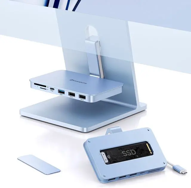 Main image of Minisopuru USB C Hub for iMac, Supports 10Gbps NVMe SSD, USB A/C 10Gbps, SD/TF, Adapter for iMac 24 M1/M3/M4 & Studio Display 27 inch, Blue