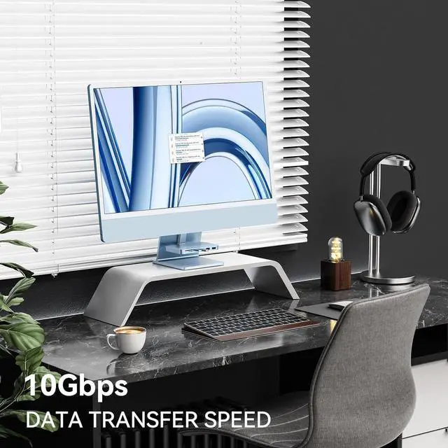 Alt view image 4 of 7 - Minisopuru USB C Hub for iMac, Supports 10Gbps NVMe SSD, USB A/C 10Gbps, SD/TF, Adapter for iMac 24 M1/M3/M4 & Studio Display 27 inch, Blue