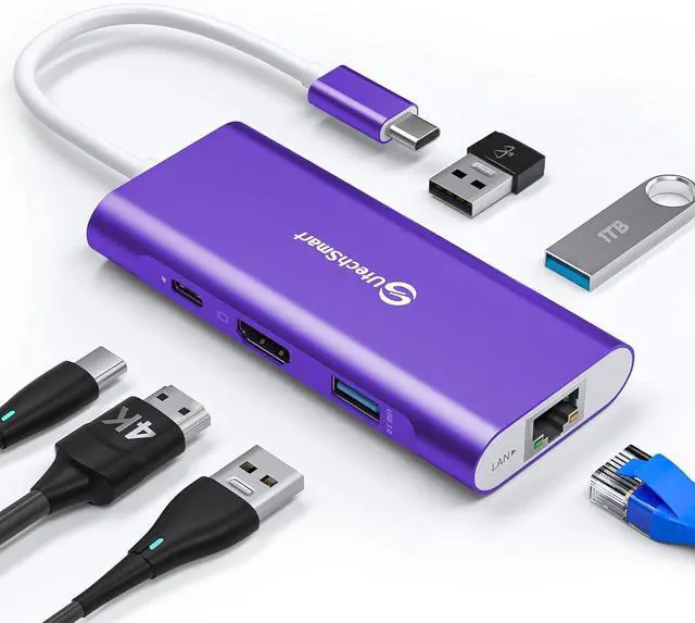 Main image of UtechSmart USB C Hub, Ethernet Multiport Adapter 6 in 1 USB C to HDMI Dock Compatible for MacBook Pro/Air, Chromebook, Dell XPS, HP and Type C Devices Dark Purple