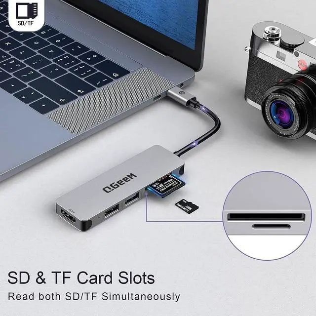 Alt view image 4 of 6 - USB C Hub HDMI Adapter, QGeeM 5 in 1 USB Type C Thunderbolt 3 Hub with 4k HDMI,USB 3.0,SD/TF Card Readers Compatible with MacBook Pro 2020, Surface Pro,Chromebook,Pixelbook,Dell,HP
