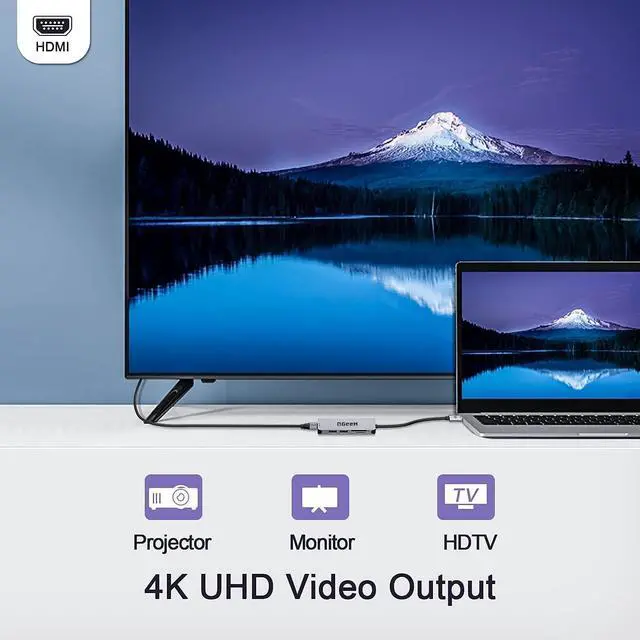 Alt view image 5 of 6 - USB C Hub HDMI Adapter, QGeeM 5 in 1 USB Type C Thunderbolt 3 Hub with 4k HDMI,USB 3.0,SD/TF Card Readers Compatible with MacBook Pro 2020, Surface Pro,Chromebook,Pixelbook,Dell,HP