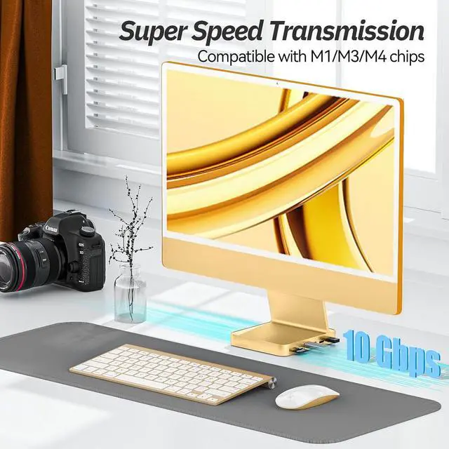 Alt view image 5 of 7 - Minisopuru USB C Hub for iMac 24 inch 2021/2023, USB Hub Adapter Support M.2 NVMe SSD, iMac USB Hub for iMac M1/M3, iMac Accessories with USB C 10Gbps, USB A 3.2, SD/TF, M.2 SSD(Not Included), Yellow.