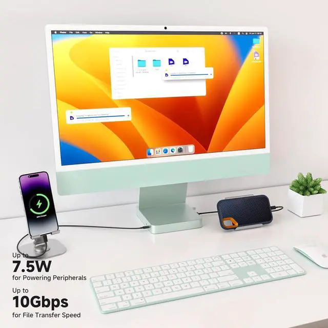 Alt view image 4 of 7 - Minisopuru iExpandMate DS802PRO iMac Accessories with 4K@60Hz HDMI, USB C Charging, 2.5GbE, 4TB M.2 SSD Enclosure, USB C Hub for iMac 24 inch M1/M3/M4, iMac Hub with 4xUSB, SD/TF, Audio | Green