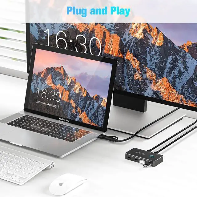 Alt view image 6 of 7 - RSHTECH USB 3.2/USB C Switch 10Gbps 2 Computers Share 4 USB 3.2 Ports(2 USB-A+2 USB-C), USB Switcher Selector with 2 Cables and Controller for PC Laptop Keyboard Mouse