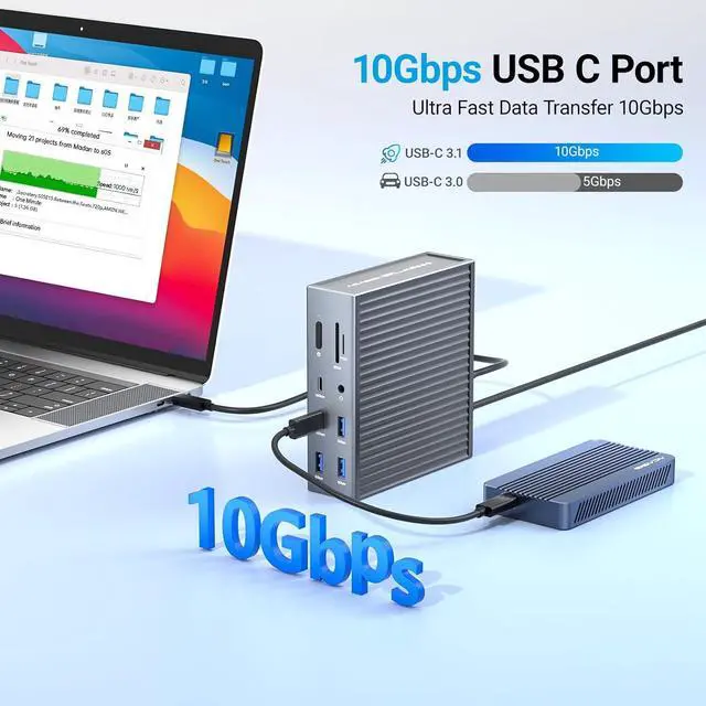 Alt view image 3 of 7 - ACASIS USB C Docking Station Dual Monitor,16-in-1 Laptpop Docking Station with 2* HDMI+VGA+2.5G Ethernet SD/TF10Gbps USB-C 3.1,3.5mm Audio,PD100W,USBC Hub for MacBook/Dell/Lenovo/HP/ThinkPad (Sliver)