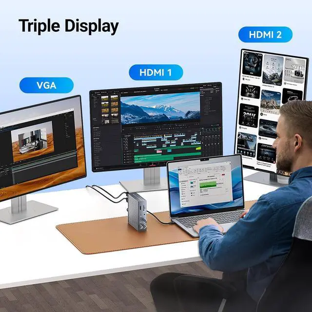 Alt view image 7 of 7 - ACASIS USB C Docking Station Dual Monitor,16-in-1 Laptpop Docking Station with 2* HDMI+VGA+2.5G Ethernet SD/TF10Gbps USB-C 3.1,3.5mm Audio,PD100W,USBC Hub for MacBook/Dell/Lenovo/HP/ThinkPad (Sliver)