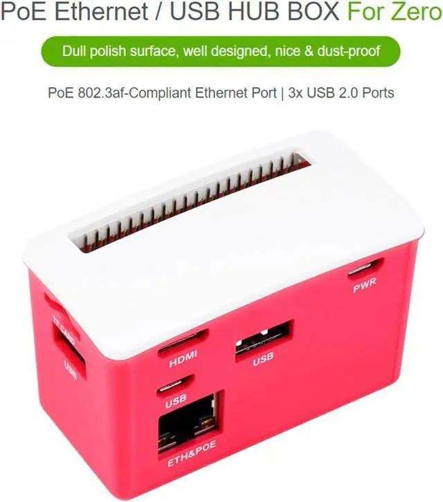 Alt view image 2 of 7 - PoE Ethernet/USB HUB HAT Board with ABS Case Box for Raspberry Pi Zero 2W/2WH/Zero, PoE 802.3af-Compliant Ethernet Port and 3X USB 2.0 Ports Compatible with USB 2.0/1.1