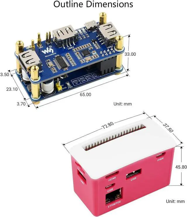 Alt view image 6 of 7 - PoE Ethernet/USB HUB HAT Board with ABS Case Box for Raspberry Pi Zero 2W/2WH/Zero, PoE 802.3af-Compliant Ethernet Port and 3X USB 2.0 Ports Compatible with USB 2.0/1.1