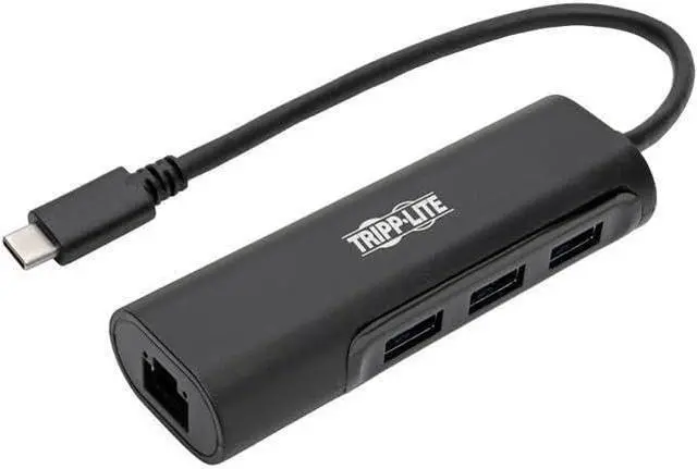 Main image of Tripp Lite USB C Multiport Hub Adapter Converter with 3 USB-A, Gbe Gigabit Ethernet Thunderbolt 3 Black USB Type C