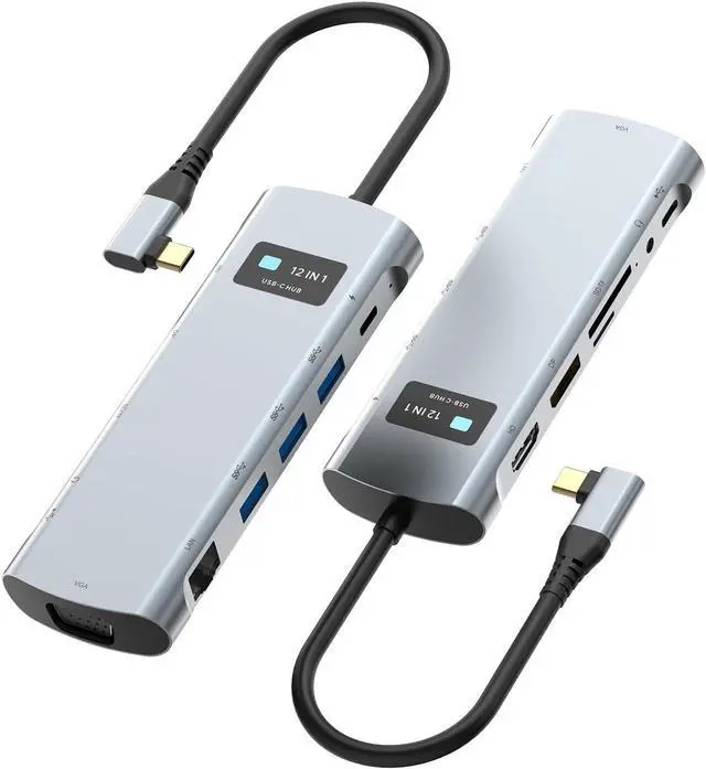 Main image of Wisoqu USB C Hub, 12 in 1 Multiport Adapter, USB C/M to HDMI, VGA, RJ45, USBA A and USB C PD with SD Card Reader, 3.5mm Audio, Laptop Docking Station, Full Functional USB C Dongle