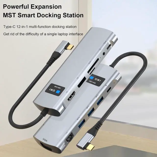 Alt view image 4 of 7 - Wisoqu USB C Hub, 12 in 1 Multiport Adapter, USB C/M to HDMI, VGA, RJ45, USBA A and USB C PD with SD Card Reader, 3.5mm Audio, Laptop Docking Station, Full Functional USB C Dongle
