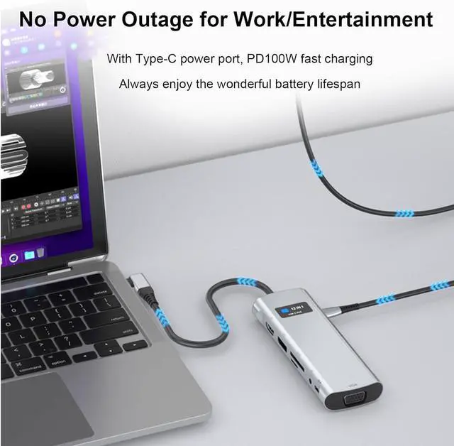 Alt view image 7 of 7 - Wisoqu USB C Hub, 12 in 1 Multiport Adapter, USB C/M to HDMI, VGA, RJ45, USBA A and USB C PD with SD Card Reader, 3.5mm Audio, Laptop Docking Station, Full Functional USB C Dongle