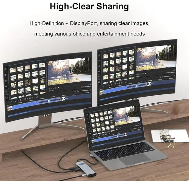 Alt view image 6 of 7 - Wisoqu USB C Hub, 12 in 1 Multiport Adapter, USB C/M to HDMI, VGA, RJ45, USBA A and USB C PD with SD Card Reader, 3.5mm Audio, Laptop Docking Station, Full Functional USB C Dongle