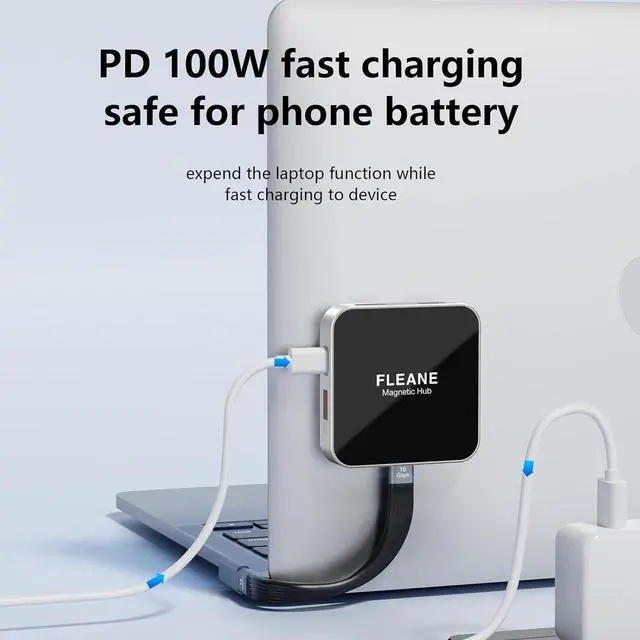 Alt view image 2 of 7 - Magnetic Tpye-C Hub USB C Docking Station 8 in 1, PD100W/ USB3.2 10Gbps/ SD/TF/HD 4K@60Hz/ 3.5mm Audio for iPhone 15 16 Pro Max Plus MacBook Air Pro and Other Type-C Devices