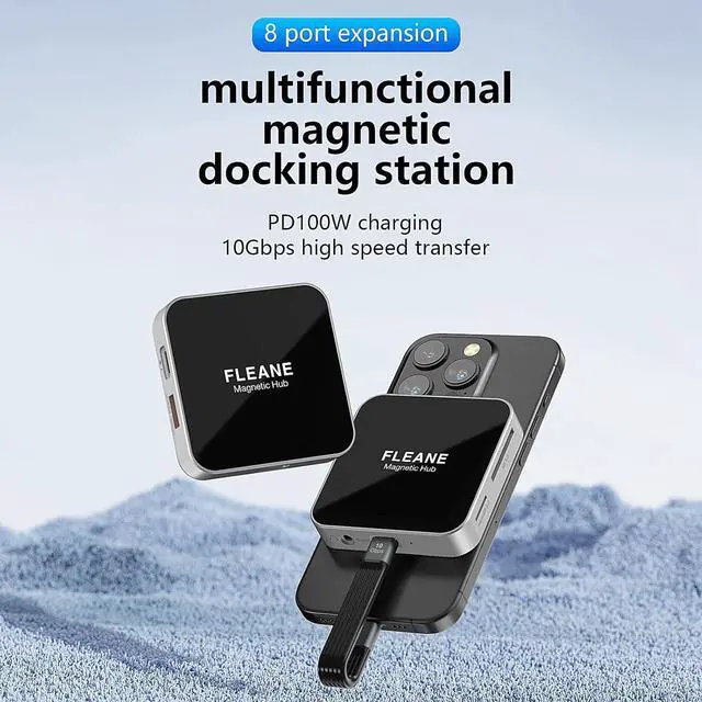 Alt view image 3 of 7 - Magnetic Tpye-C Hub USB C Docking Station 8 in 1, PD100W/ USB3.2 10Gbps/ SD/TF/HD 4K@60Hz/ 3.5mm Audio for iPhone 15 16 Pro Max Plus MacBook Air Pro and Other Type-C Devices