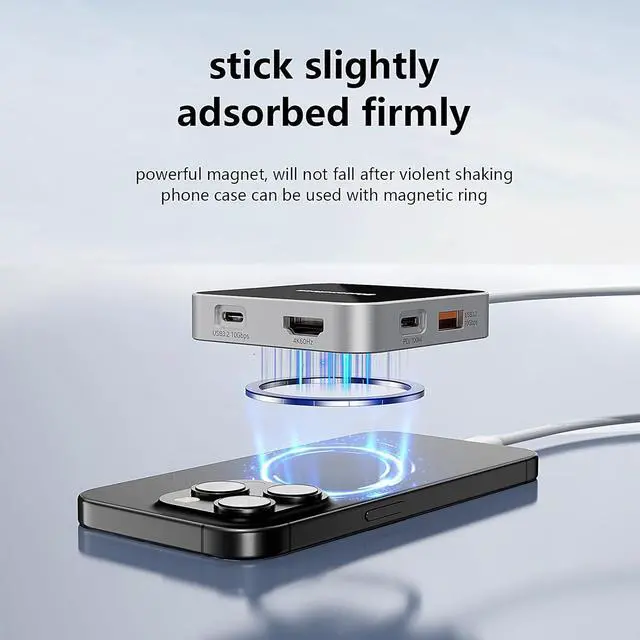 Alt view image 6 of 7 - Magnetic Tpye-C Hub USB C Docking Station 8 in 1, PD100W/ USB3.2 10Gbps/ SD/TF/HD 4K@60Hz/ 3.5mm Audio for iPhone 15 16 Pro Max Plus MacBook Air Pro and Other Type-C Devices