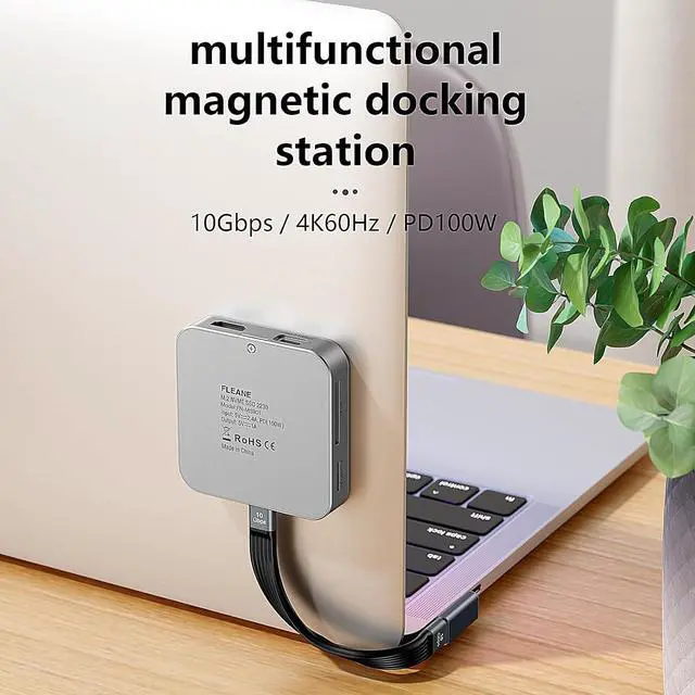 Alt view image 2 of 7 - Magnetic USB C Hub 8 in 1 & Type-C Docking Station M.2 NVMe 2230 SSD Enclosure, 4K@60Hz HDMI 10Gbps USB-A/USB-C 3.2 SD/TF 3.0 Card Solt AUX 100W PD for iPhone 15 16 MacBook Pro Air Laptop