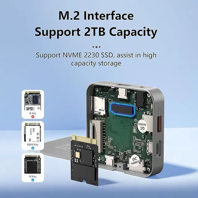 Alt view image 5 of 7 - Magnetic USB C Hub 8 in 1 & Type-C Docking Station M.2 NVMe 2230 SSD Enclosure, 4K@60Hz HDMI 10Gbps USB-A/USB-C 3.2 SD/TF 3.0 Card Solt AUX 100W PD for iPhone 15 16 MacBook Pro Air Laptop