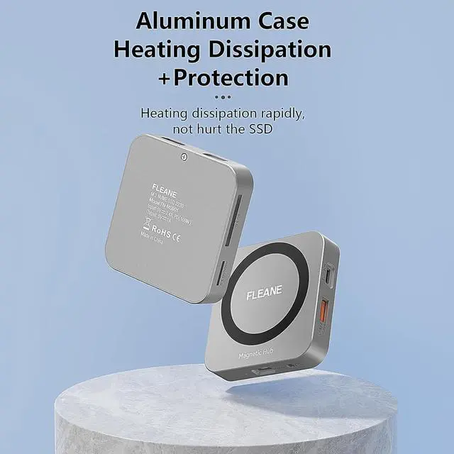 Alt view image 7 of 7 - Magnetic USB C Hub 8 in 1 & Type-C Docking Station M.2 NVMe 2230 SSD Enclosure, 4K@60Hz HDMI 10Gbps USB-A/USB-C 3.2 SD/TF 3.0 Card Solt AUX 100W PD for iPhone 15 16 MacBook Pro Air Laptop