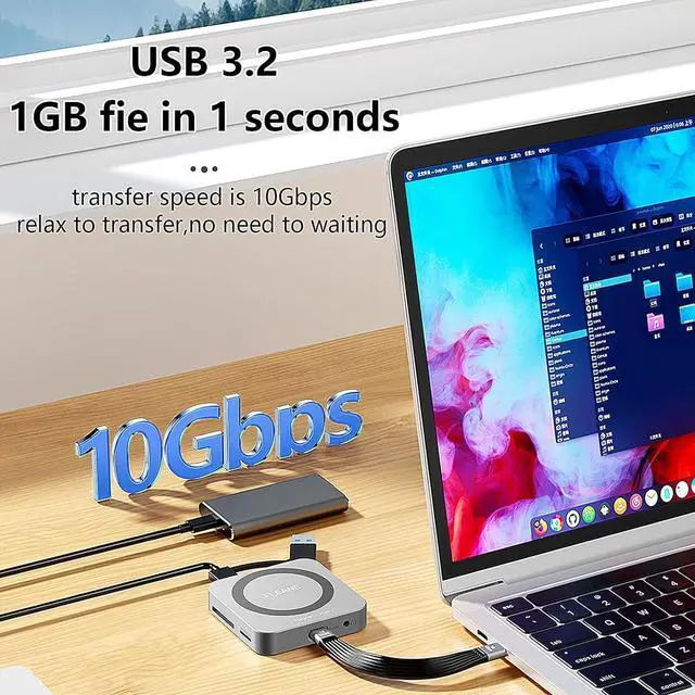 Alt view image 6 of 7 - Magnetic USB C Hub 8 in 1 & Type-C Docking Station M.2 NVMe 2230 SSD Enclosure, 4K@60Hz HDMI 10Gbps USB-A/USB-C 3.2 SD/TF 3.0 Card Solt AUX 100W PD for iPhone 15 16 MacBook Pro Air Laptop