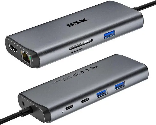 Main image of SSK USB C Hub for Laptop, 10Gbps USB-C Dock with Ethernet, HDMI 4K 60Hz, 10 in 1 MacBook Docking Station Multiport Adapter for Laptops/Devices with HDMI, USB3.2, SD/TF, 100W PD, 3.5 mm Headphone