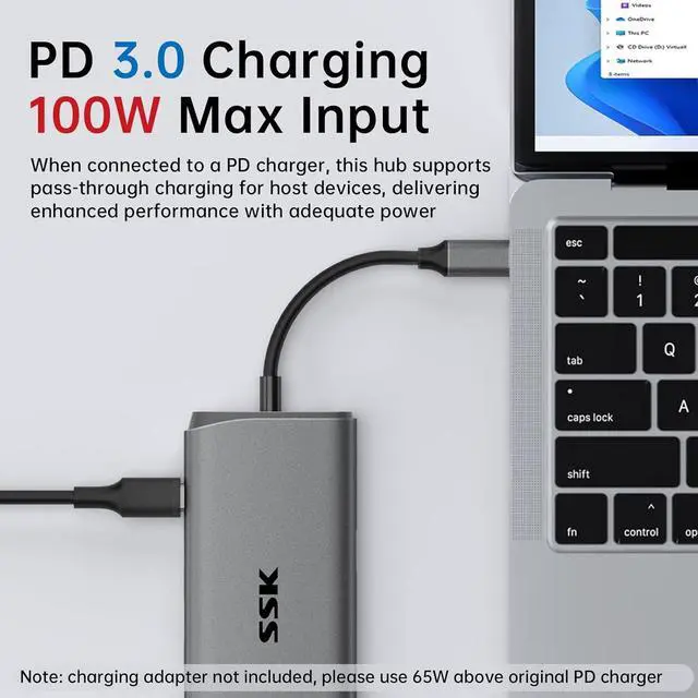 Alt view image 5 of 7 - SSK USB C Hub for Laptop, 10Gbps USB-C Dock with Ethernet, HDMI 4K 60Hz, 10 in 1 MacBook Docking Station Multiport Adapter for Laptops/Devices with HDMI, USB3.2, SD/TF, 100W PD, 3.5 mm Headphone