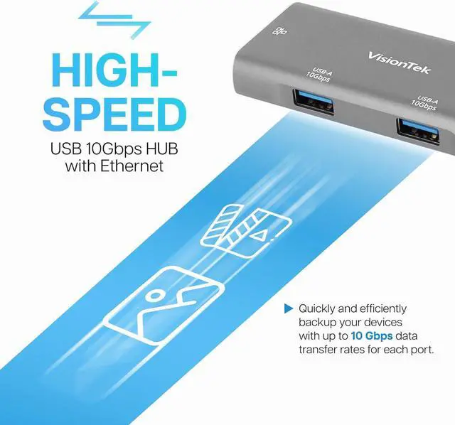Alt view image 3 of 7 - VisionTek USB-C Hub with Ethernet, 2X USB-A, 1x USB-C for MacBook, Windows, Chromebook - Portable Bus Powered Adapter