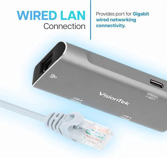 Alt view image 5 of 7 - VisionTek USB-C Hub with Ethernet, 2X USB-A, 1x USB-C for MacBook, Windows, Chromebook - Portable Bus Powered Adapter
