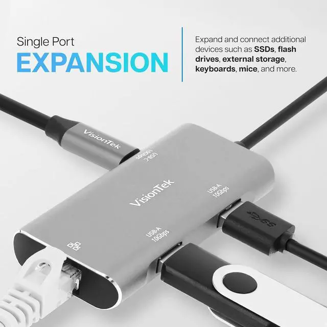 Alt view image 4 of 7 - VisionTek USB-C Hub with Ethernet, 2X USB-A, 1x USB-C for MacBook, Windows, Chromebook - Portable Bus Powered Adapter