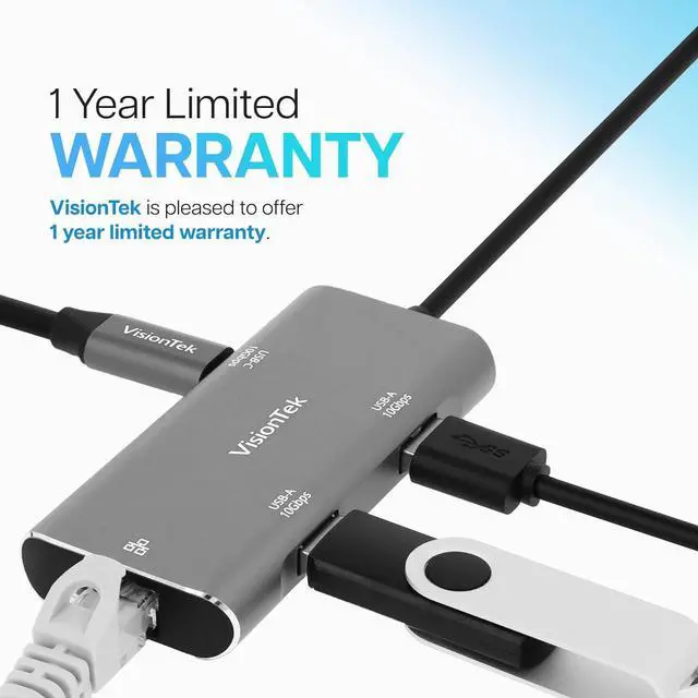 Alt view image 6 of 7 - VisionTek USB-C Hub with Ethernet, 2X USB-A, 1x USB-C for MacBook, Windows, Chromebook - Portable Bus Powered Adapter