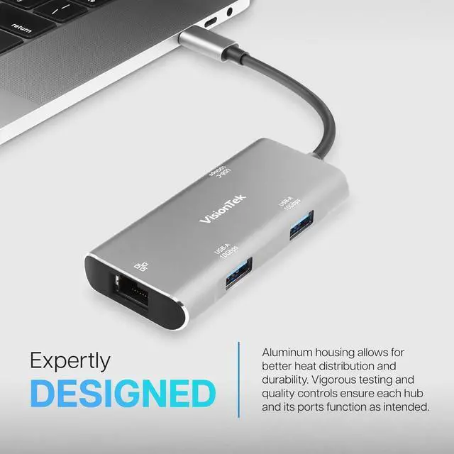 Alt view image 2 of 7 - VisionTek USB-C Hub with Ethernet, 2X USB-A, 1x USB-C for MacBook, Windows, Chromebook - Portable Bus Powered Adapter