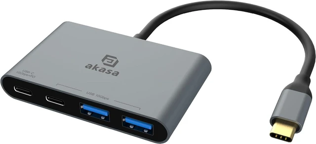 Main image of Akasa USB C Hub Typ C, Aluminium 4 in 1 USB C 100 W PD mit 10 Gbps High Speed Transfer, 2 x USB-A Data Ports, 1 x USB 3.0 PD und 1 x USB Ports, unterstützt Macbook, iPad, PC and More, AK-CBCA31-18BK