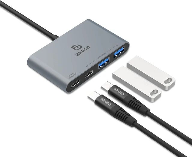 Alt view image 5 of 6 - Akasa USB C Hub Typ C, Aluminium 4 in 1 USB C 100 W PD mit 10 Gbps High Speed Transfer, 2 x USB-A Data Ports, 1 x USB 3.0 PD und 1 x USB Ports, unterstützt Macbook, iPad, PC and More, AK-CBCA31-18BK