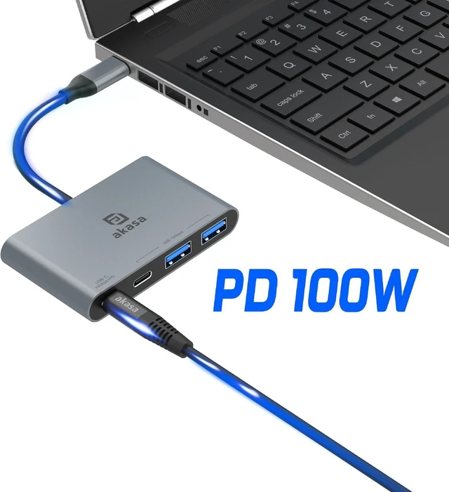 Alt view image 4 of 6 - Akasa USB C Hub Typ C, Aluminium 4 in 1 USB C 100 W PD mit 10 Gbps High Speed Transfer, 2 x USB-A Data Ports, 1 x USB 3.0 PD und 1 x USB Ports, unterstützt Macbook, iPad, PC and More, AK-CBCA31-18BK