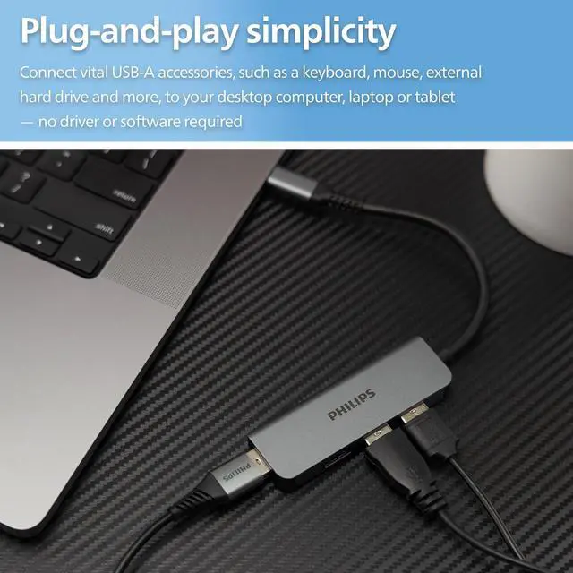 Alt view image 3 of 5 - Philips USB C to USB Hub for Laptop, 4 USB 2.0 Ports, USB C Hub Multiport Adapter for MacBook Pro, MacBook Air, 480 Mbps Data Transfer Speed, USB C Laptops Docking Station, SWL3573S/37