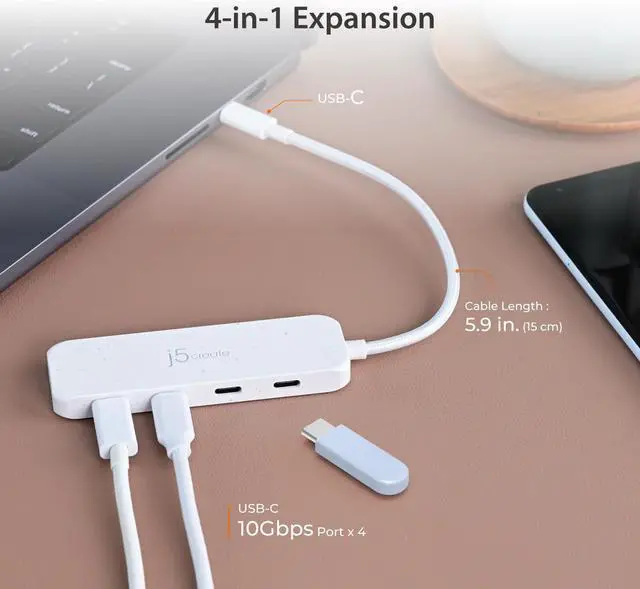 Alt view image 3 of 7 - j5create 4-Port USB-C Hub (10 Gbps, Eco-Friendly, Compatible with MacBook, iPad, More)
