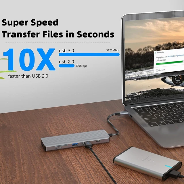 Alt view image 4 of 5 - USB C Hub, TOTU USB C 20w PD Docking Station with 4K HDMI, 2*USB 3.0 Type-A, USB C Hub Adapter for MacBook in Mac OS & Windows, USB C Data Transfer Port, 2*USB 2.0 Type-A, SD/TF