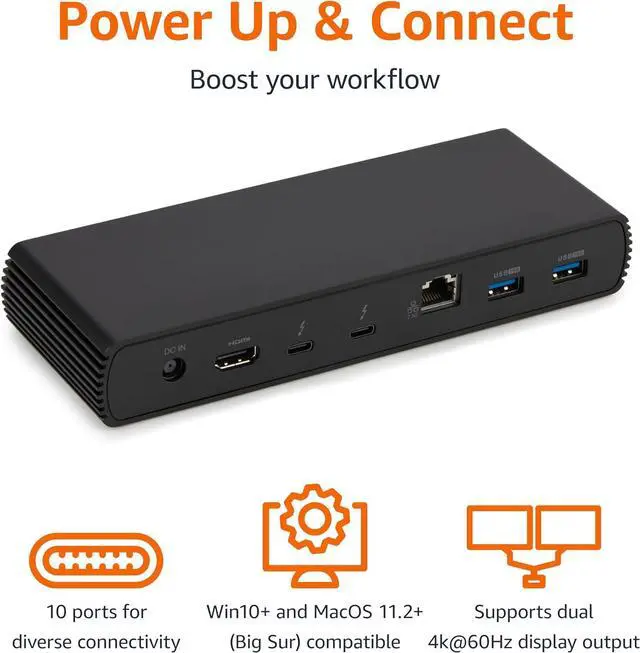 Alt view image 3 of 6 - Amazon Basics Thunderbolt4/USB4 Pro Docking Station,2xTBT4,1xHDMI2.1,3xUSB A 3.1,RJ45,Dual Display